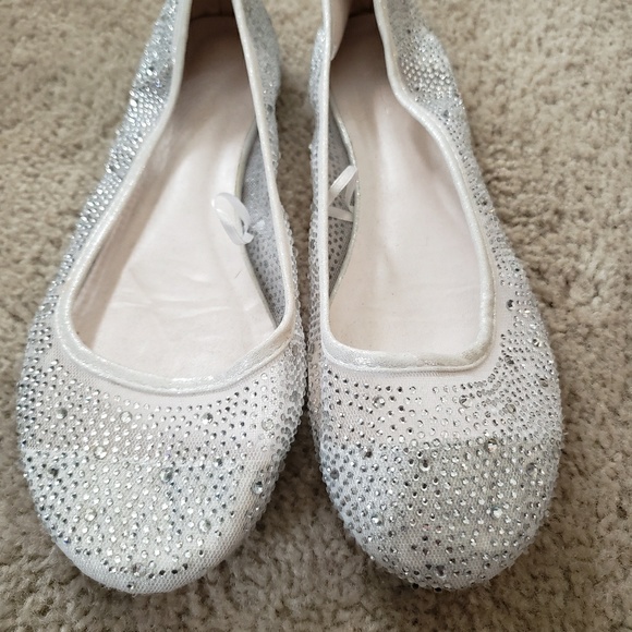 white rhinestone flats